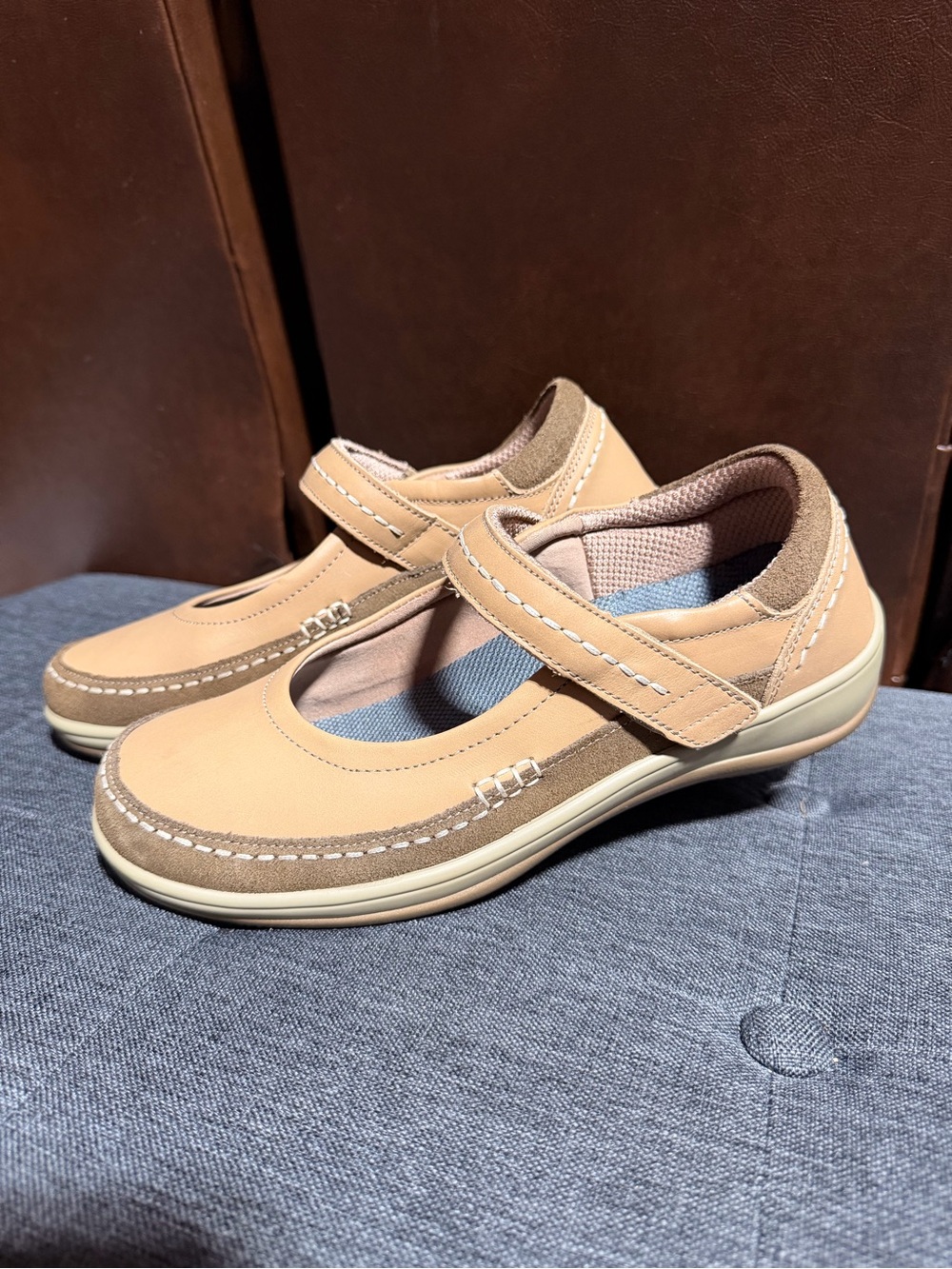 Orthofeet Leather Mary Jane Comfort Shoes Beige Tan size 7.5 Wide - Picture 4 of 8